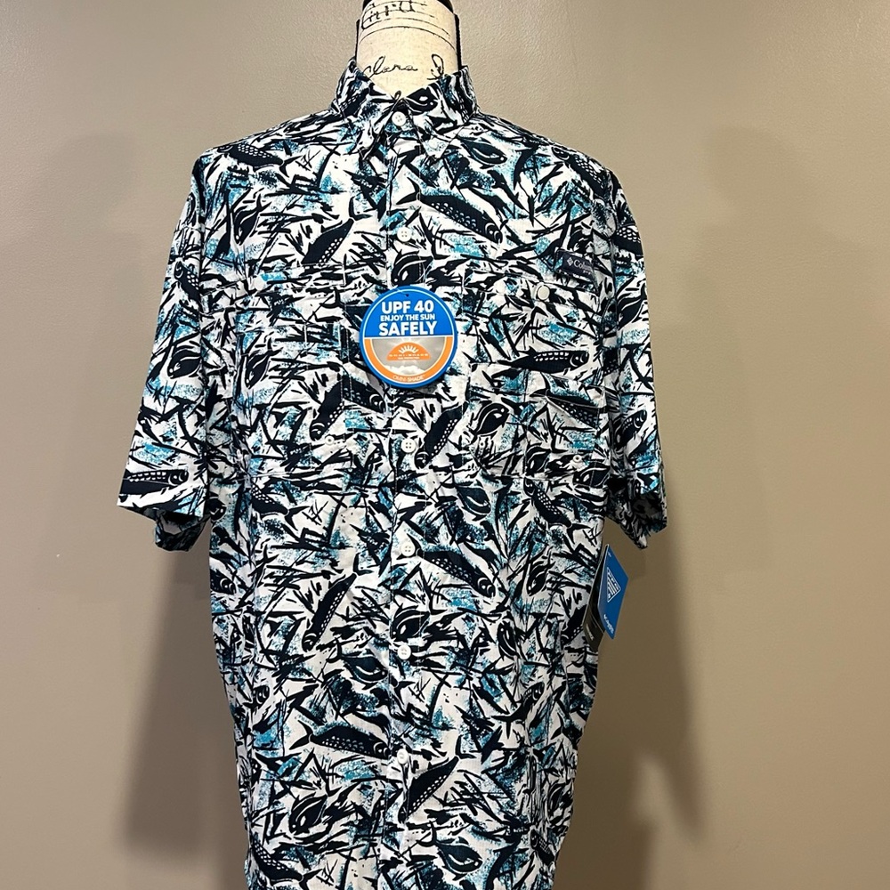 Columbia PFG Omni-Shade UPF 40 Fish Print Shirt